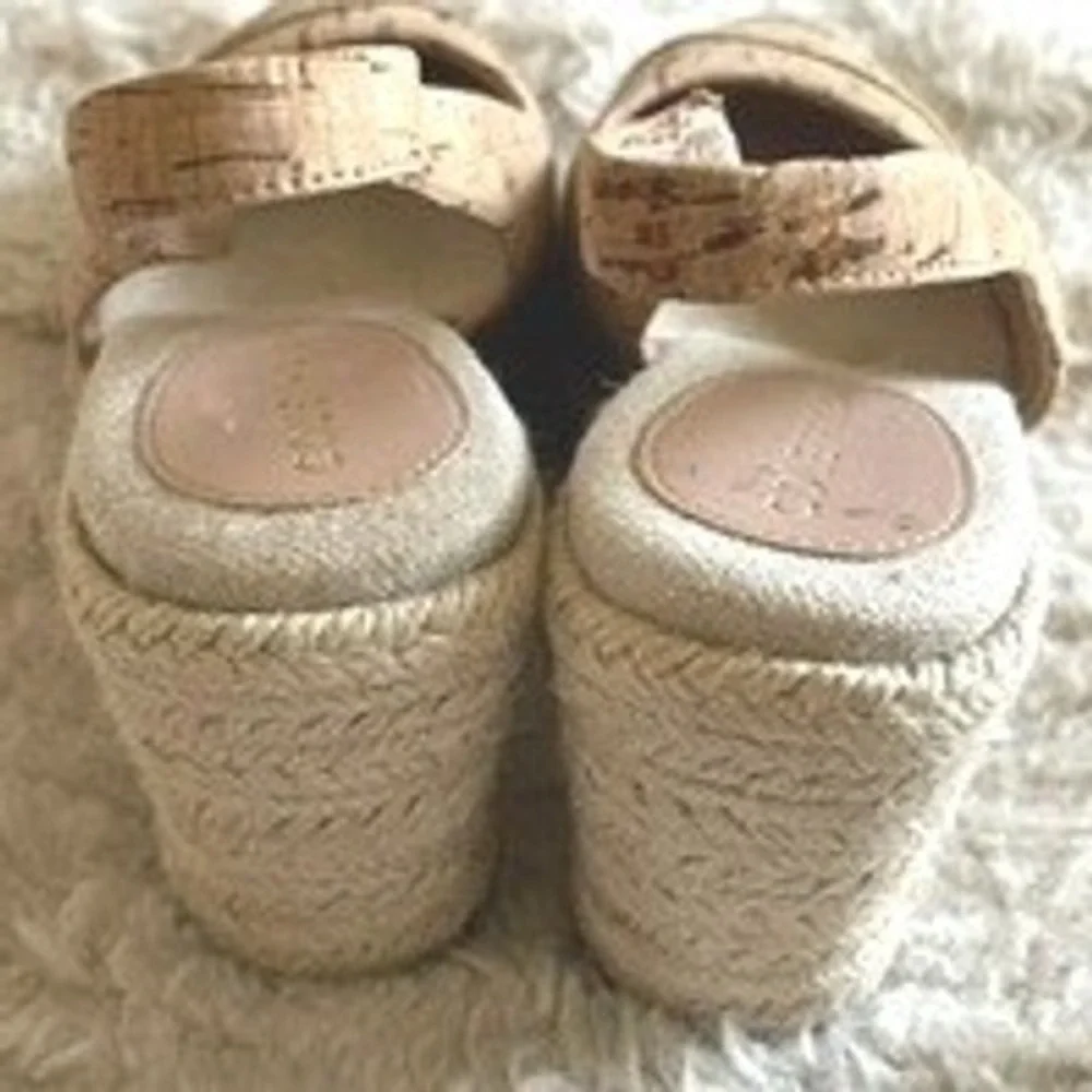 Cole Haan Womens Cork Espadrille Slingback Wedge Sandals Tan Natural Round Toe